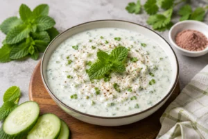 Fresh cucumber mint raita made with yogurt
