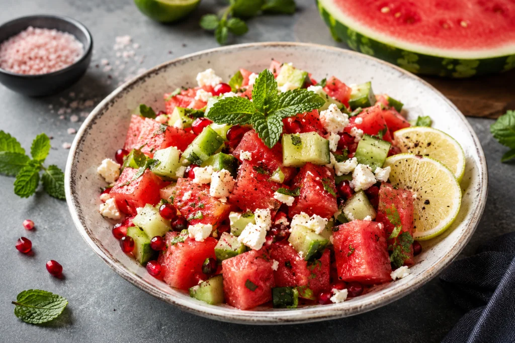 Fresh Watermelon Cucumber Salad made with juicy watermelon
